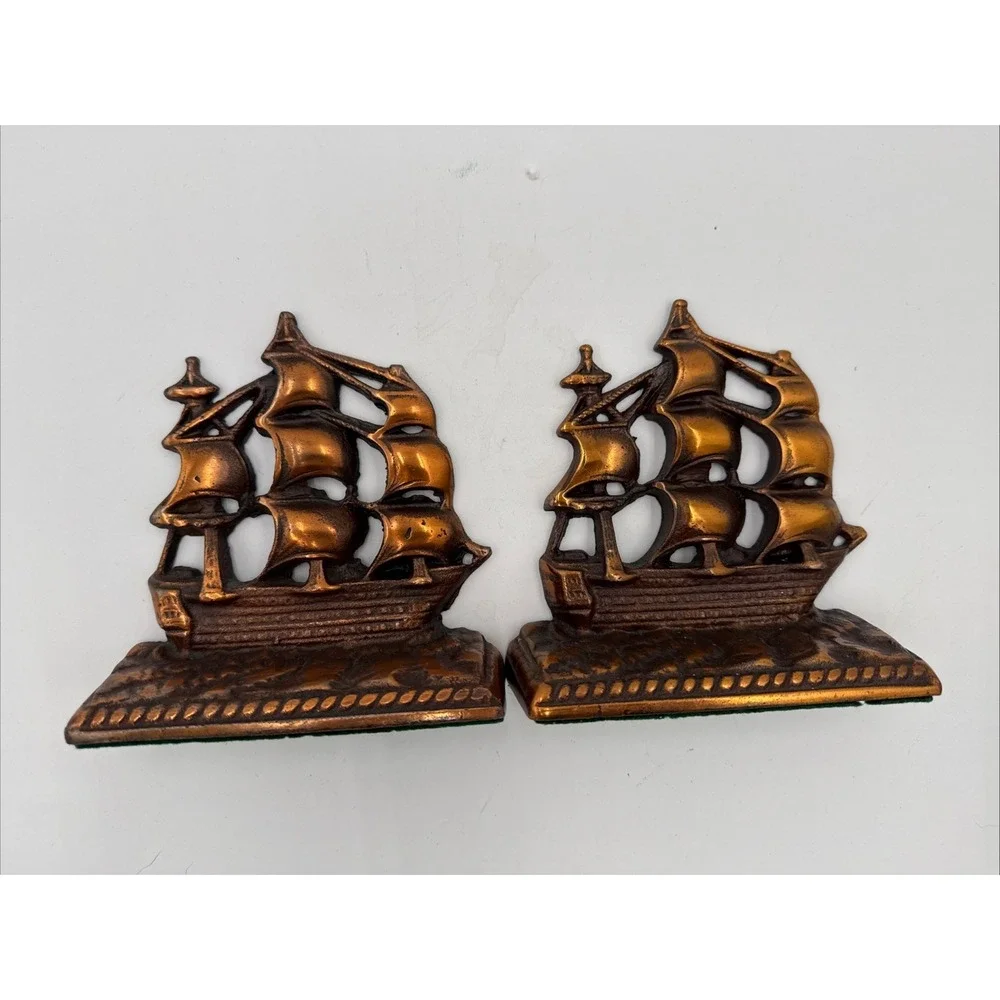 Vintage Cast Iron Ship Nautical Old Ironsides Bookends Door Stopper 1940s-50s